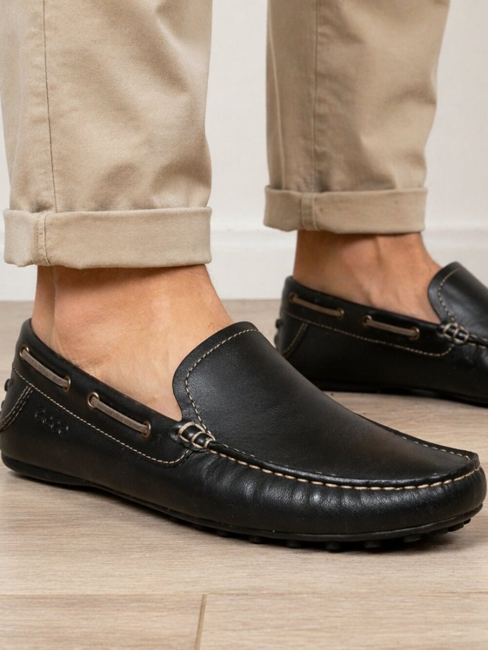 ECCO Men’s Black Leather Driving Loafers Moccasins Slip On Shoes EU 47 US 13